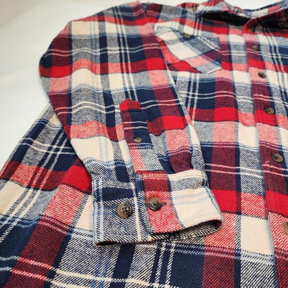 CE Schmidt Workwear Flannel Button Up Size Large Red & Blue 100% Cotton - Picture 3 of 8